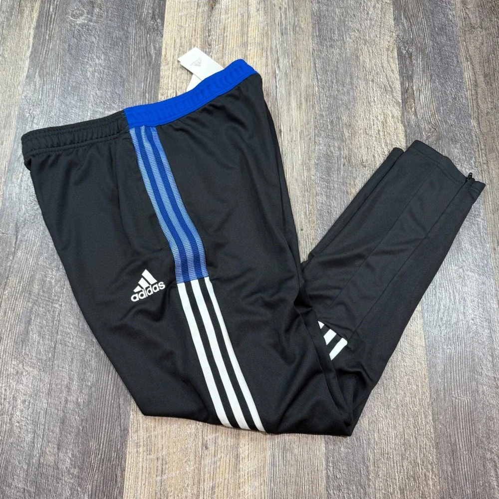 Adidas Mens Tiro 21 Track Pants Black Royal Blue Tapered Training GJ9866 Size M